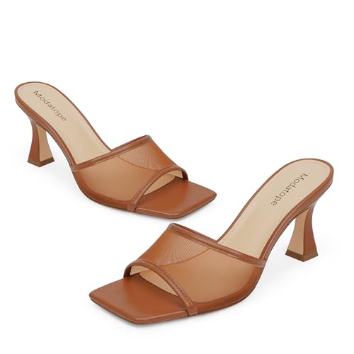 Image of Modatope Womens Heeled Sandals Open Square Toe Heels Chunky Block Heel Slip On Sandals for Women