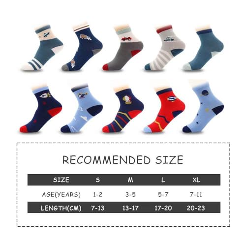 Dorhaeris 10 pares de meias de algodão modernas para meninos de 3 a 11 anos, Dinossauro e navio, X-L