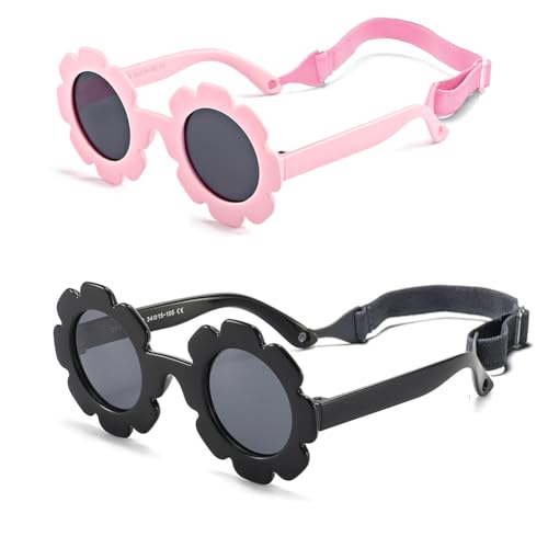 Image of Baby flower sunglasses with strap Girls Flexible Bendable Polarized Sunglasses for Newborn Girls Age 0-24 Months