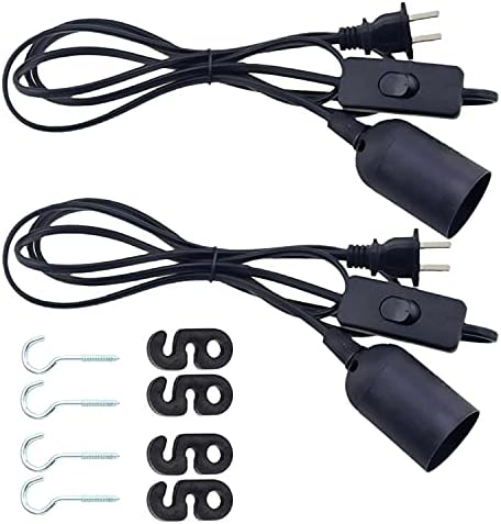 Odlamp 2 pcs E26 E27 LED Pendant Light Sockets 1.8m / 5.9FT Extension Cord with On/Off Switch and US AC Power Plug Lamp Holder Bulb Socket for Pendant Lighting Bulb Lamp (5.9ft 2pcs)