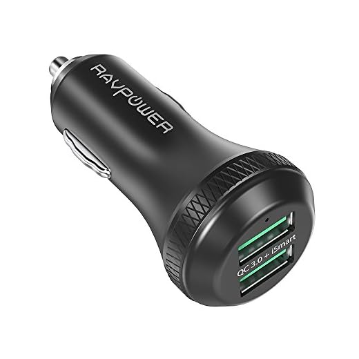 Cargador de Coche Carga Rápida 40W de RAVPower Dual Quick Charge 3.0 Con Un Cable Micro USB Dual QC Puertos USB (Aleación De Aluminio Superior Contactos De Acero Inoxidable y LED) Negro