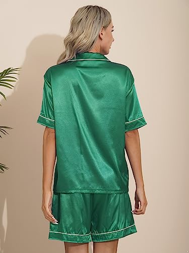 Hularka Men/Women's Pajamas Set Satin Silk Lounge Shorts Short Sleeve Shirt 2-Piece Nightwear Sleepwear3