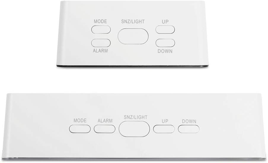 Жогорку view of the mooas LED Digital Mirror Clock showing the control buttons: Mode, Alarm, SNZ/LIGHT, Up, and Down.