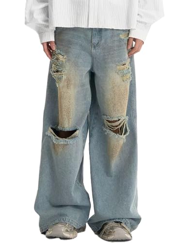 Unisex Y2K Baggy Jeans Loose Fit Ripped Distressed Jean Relaxed Skateboard Denim Pants with Holes
