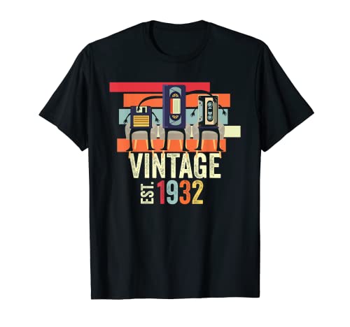 Funny 90th Birthday Camisa Vintage Music Tech 1932 Cumpleaños Camiseta