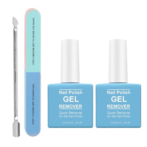 ZORVYN 2 Botellas de Removedor Esmalte Semipermanente Rápido con Empujador de Cutículas y Lima de Uñas para Manicura en Casa