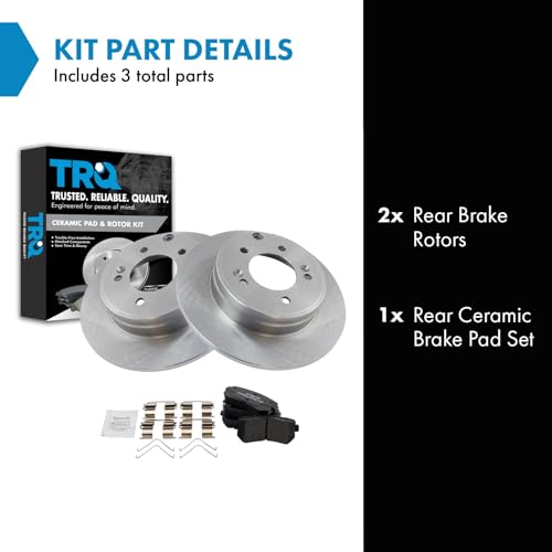 Image of TRQ Rear Ceramic Brake Pad and Rotor Set | For 2016-18 Kia Optima 2016 Hyundai Sonata 2018-19 with Manual Parking Brake Models