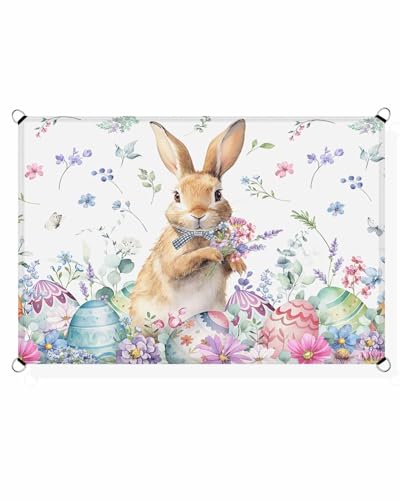 Boanket Sun Shade Sail 14' x 18', Easter Bunny Large Heavy Duty Outdoor Shades Sun Screen, Spring Floral Botanical Colorful Eggs Shade Cloth for Patio Deck Terrace Garden Lawns Beach Backyard