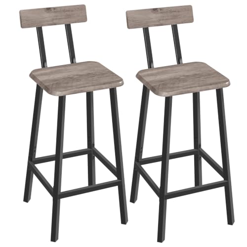 Image of MAHANCRIS Bar Stools, Set of 2 Bar Chairs with Backrest and Footrest, 26 inch Breakfast Chairs, Counter Stools for Bar, Living Room, Kitchen, and Dining Room, Greige BAHG05101