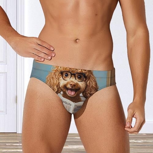 Goldendoodle on Toilet Reading Newspaper Men's Swim Brief Sexy Bikini Swimwear Swimsuit Trunks Bathing Suits4