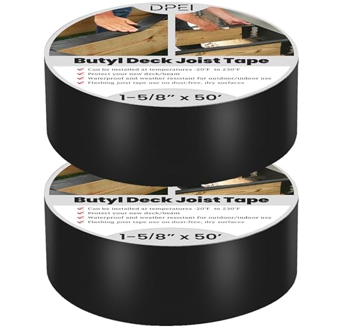 DPEI Deck Joist Tape for Decking 1 5/8" X 50' Butyl Flashing Joists Tape for Decks,Beams, 2 Rolls