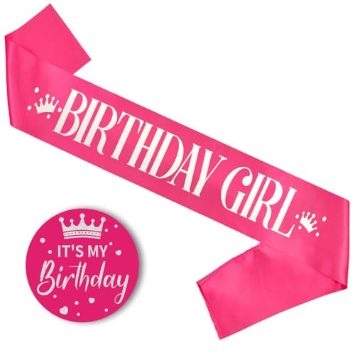 Birthday Girl Ribbon Satin Fabric Birthday Button Pins Tinplate Birthday Award Ribbon Badge Strap Set Party Supplies