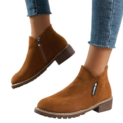 Bottines courtes à talon bloc avec fermeture éclair confortable