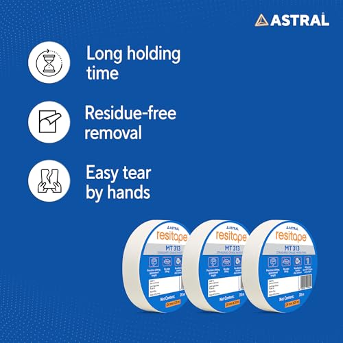Image of RESITAPE Astral MT (313) Paper Tape | 24 mm x 20 mtr | Pack of 6 | Eco-friendly | Easy-tear Masking Tape, Long Holding Time | Residue-free Removal | Multi-surface Use
