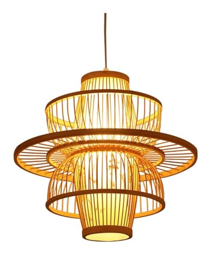 Lustre en osier bambou naturel anti-éblouissement pour grand salon moderne