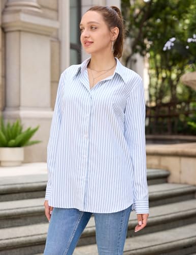 HOTOUCH Womens Striped Button Down Shirts Collared Shirt Casual Long Sleeve Business Office Work Blouses Tops2