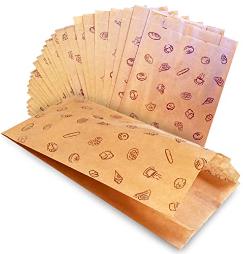 Lot de 100 sacs en papier kraft de taille moyenne (25 x 15 cm). Sacs blancs imprimés pour anniversaire suces pain sandwich sandwich bolleria biscuits fruits goûter déjeuner (moyenne 100 pcs) Cover