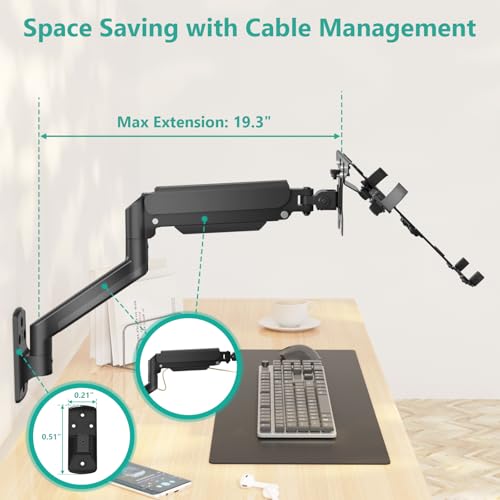 Image of WALI Laptop Wall Mount, Single Monitor Arm for 17 inch Notebook and Up to 32 inch Screen, Full Motion Adjustable Monitor Wall Mount with Laptop Tray, VESA 75x75 /100x100, Up to 15.4-22 Lbs (GSWM001LP), Black