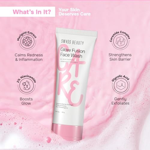 Image of Swiss Beauty Care Glow Fusion Face Wash | Deep Yet Gentle Cleanse | 2% Niacinamide & Marigold Extract | Exfoliating | 100gm