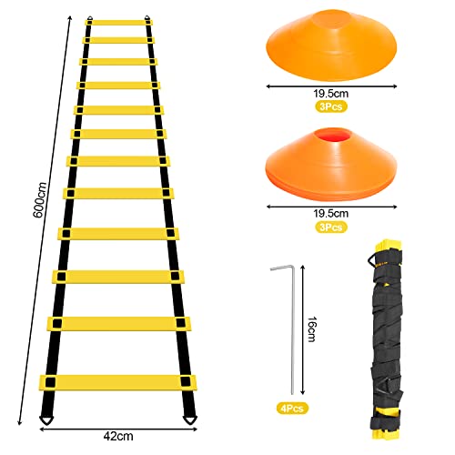 Speed & Agility Training Set Echelle de Coordination, Kit d'entraînement Comprend 1 échelle d'agilité, 6 Obstacles réglables, 12 disques cônes, Sac de Rangement – Image 3