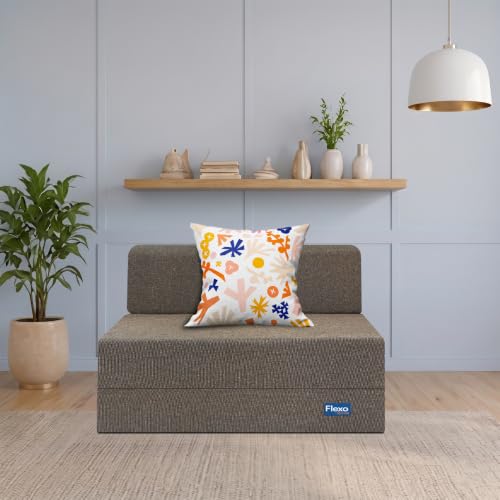 Image of Starlon 1 Seater Sofa Cum Bed Foldable 3-in-1 Sofa Bed with 1 Year Warranty, Washable Jute Fabric Cover & 1 Floral Pillow | Guest Bed | Coffee Brown 2.5x6 Ft