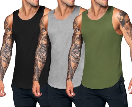 COOFANDY Tank Top Herren Sport Unterhemd Herren Tanktop Gym Achselshirts Fitness Tankshirt Muskelshirt Regular Fit Schwarz/Gray/Army Green M