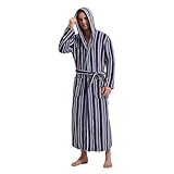 FashGudim mens big and tall robe long full length camo robe with hood for tall men warm plush house robes Fleece Bathrobes (Blue Stripe, XXL)