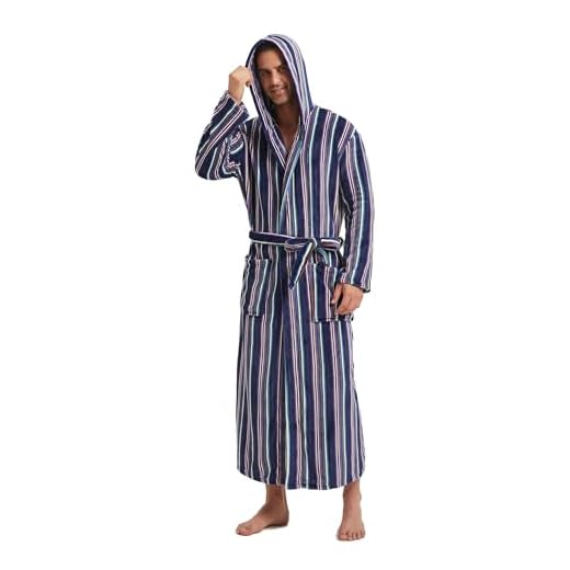 FashGudim Masculino Robe Grande E Alto, Longo, Camuflado, Com Capuz, Para Casa Alta Quente, Roupões De Pelúcia, Lã (Listras Azuis, Gg)