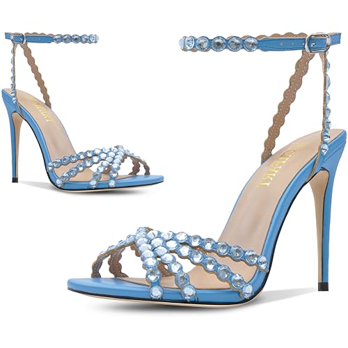 Image of HOCHFART Women's Rhinestone Stiletto High Heels Buckle Strappy Heeled Sandals Round Toe Sexy Dressy Pumps Shoes