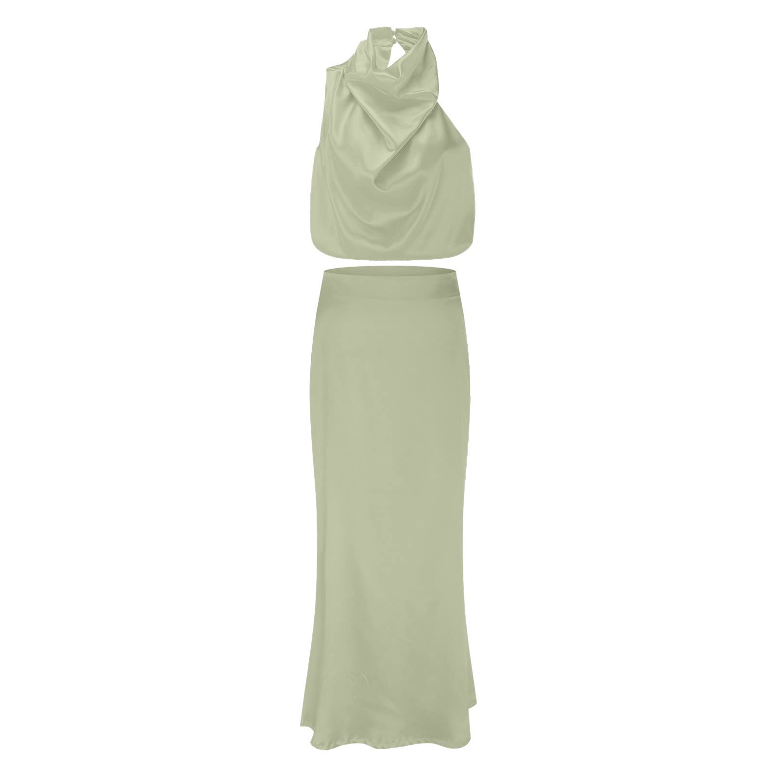 Abito lungo da donna a forma di farfalla, in raso, con colletto alto, senza maniche, spacco laterale, maxi canotta in due pezzi, top e gonna rosso diavolo