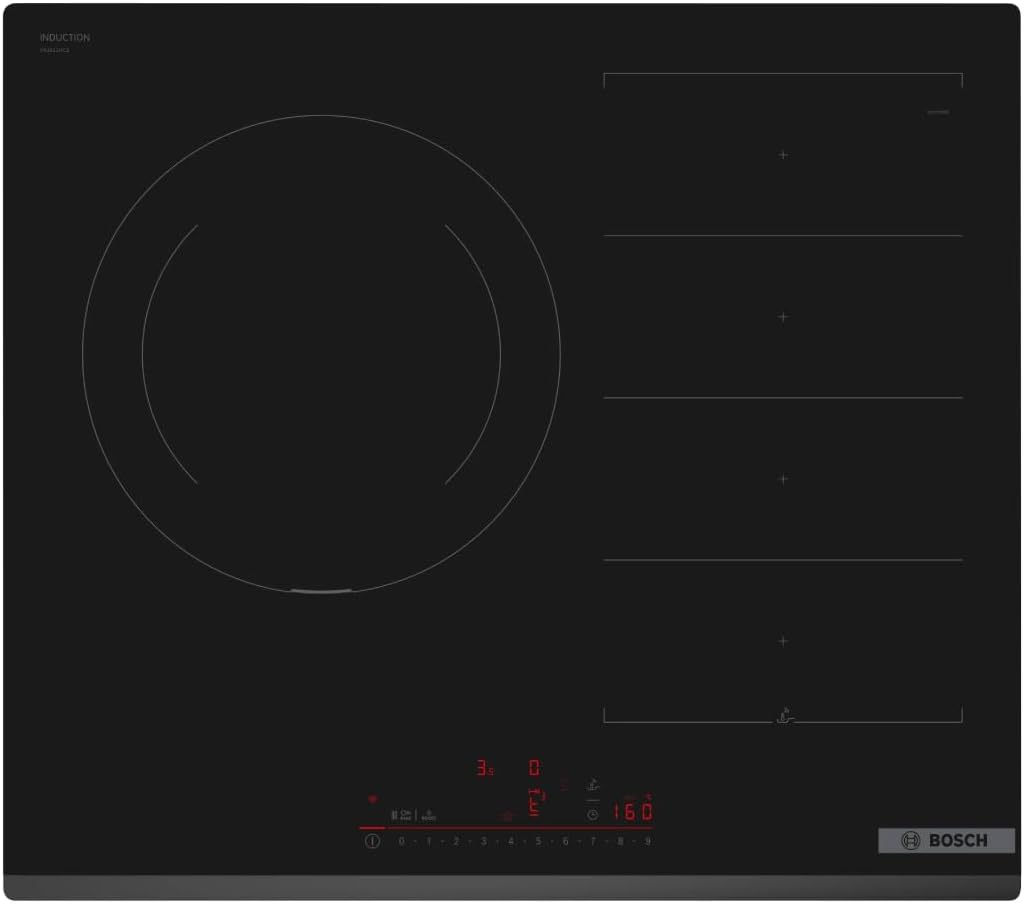 BOSCH PVJ631HC1E Induction Hob, 60 cm, Series 6, Induction and Zone 28 cm, Electronics DirectSelect, PerfectFry, Home Connect, Black
