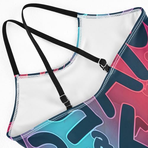 English Words Girls One-Piece Swimsuit Quick Dry Beach Swim Bathing Suit4