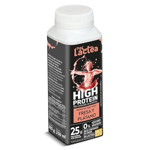 Dia Láctea Bebida de yogur sabor fresa y plátano alta en proteínas, botella 250ml