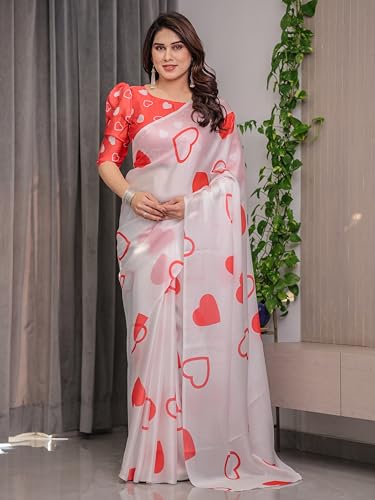 Image of ALMAARI FASHION Women's Floral Printed Georgette Satin Saree with Unstitched Blouse Piece | Traditional Ethnic Wear Sarees | Soft Lightweight Ethnic Office Wear Daily Wear Indian Sari (SG 151-160 H)