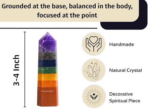 Image of Crystal Heaven Chakra Crystal Tower Obelisk Point For Chakra, Healing And Balancing - Aaa Grade Original Certified Gemstone Agate For Reiki Meditation Yoga Spiritual (3-4 Inches)