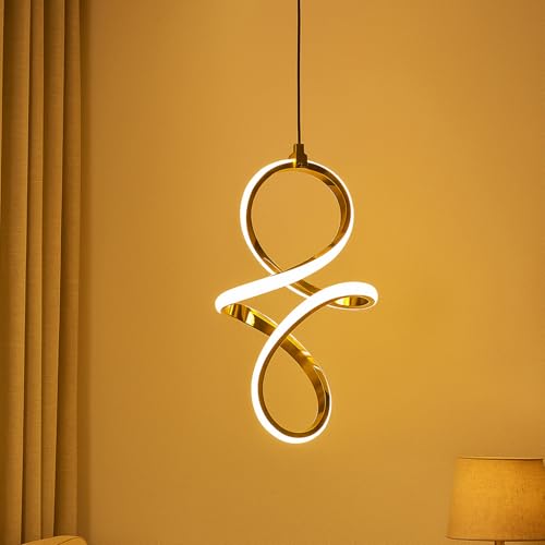 Image of DarkVision Contemporary LED Infinity Pendant Light Hanging Light Decorative Gold Finish Acrylic Ceiling Lamp Fixture Lamp 3 in 1 Color Changing, Soft Lighting for Bedroom, Hallway (Inbuilt Led)
