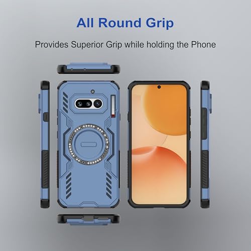 Image of amazon basics Back Case Cover for Nothing Phone (4a) | Magnetic Case with Built-in Metal Ring | Supports MagSafe Charger, Wallet & Car Mount | Shockproof Hybrid PC + TPU | Blue