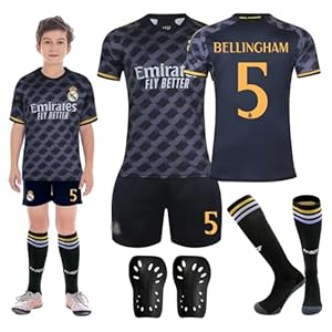 SHAWINKLE Camiseta de fútbol para niños, primera y segunda equipación, con rodilleras, llavero y calcetines, para niños de 40-50 kg y 150-160 cm