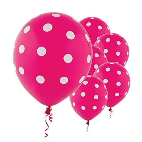 Ballons en latex rose à pois blancs x6 pour décoration de fête