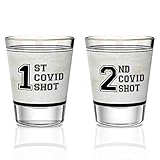HAMILO 1st & 2nd Covid Shot Glass Set of 2, 2oz Cute Funny Shot Glasses, Quarantine Gifts For Women And Men, Shot Glasses for Birthday, Christmas, Halloween, Mom, Dad, Nurse, Teacher, Brother, Friend