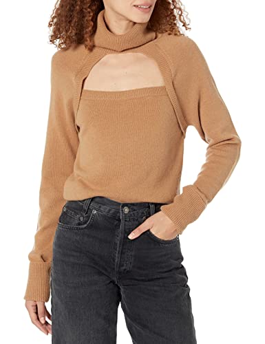 PAIGE Women's Cherise Sweater Turtle Neck Cropped Cutout Design in Toffee Bronze