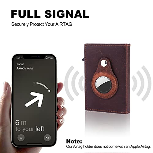 Image of AirTag Wallet for Mens Wallet,Card Holder for AirTag,Smart,RFID Blocking,Slim Wallet for Front Pocket-8-12 Card Capacity (Genuine leather, Brown)
