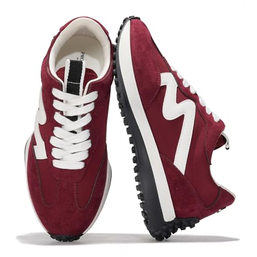 Project Cloud Trendy Sneakers for Women - Memory Foam and Non-Slip Comfortable Casual Ladies Shoes for Womens Fashion Sneakers - Lightweight Lace-up Shoes (LECCO, Burg, 10) Burgundy