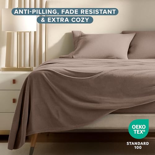 Image of Bare Home Super Soft Fleece Sheet Set (Queen, Taupe) | Extra Plush Polar Fleece, No-Pilling Bed Sheets, All-Season, Cozy Warmth, Deep Pockets 6 to 15 Inches