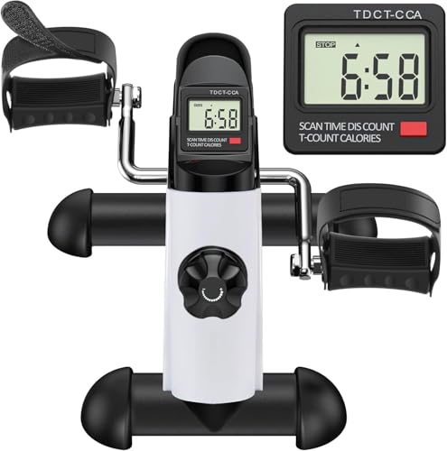 GOREDI Under Desk Bike Pedal Exerciser, Portable Mini Exercise Bike with LCD Display for Home/Office, Desk Cycle for Leg/Arm with Handle, Leg Exerciser While Sitting for Seniors (White)
