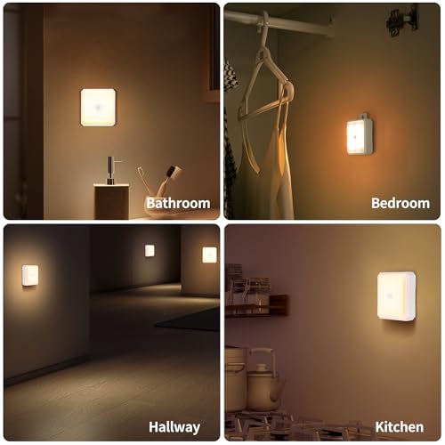 Image of Motion Sensor Night Light Indoor - Cordless Battery Powered Under Cabinet Lighting, Stick-on Magnet LED Closet Lights, Safe Light for Stairs, Nightlight 3-Pack (Batteries not Include)