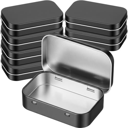 Image of Hotop 6 Pack Metal Rectangular Empty Hinged Tins 3.75 x 2.45 x 0.8 Inch Box Containers with Lids Mini Portable Box Small Storage Kit, Home Organizer (Black)