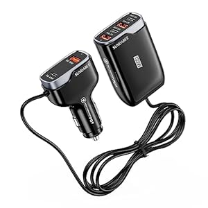 SUNDAREE Auto Ladegerät Multiport,123W USB C 6 Port 12V QC PD Type C Kfz Schnellladen 1.75M Kable Rücksitz Zigarettenanzünder Adapter für Samsung A56/iPhone 17/Redmi Not 15/Google/MacBook/Galaxy Tab