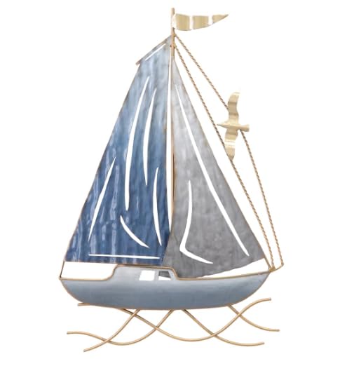 SIGNES GRIMALT Decorazione da parete Barca in metallo - Barca a vela blu e grigio stile bordo mare - Decorazione da parete marina 48 cm