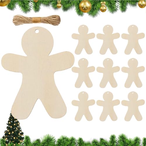 Mihauuke de homem de gengibre - 10 peças recortes natalícios de madeira natural sem - decorações de Natal madeira natural para casamentos aniversários viagens - festas em família casamento aniversário